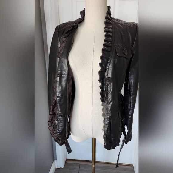 INC International Concepts brown faux leather belted jacket - Picture 9 of 11